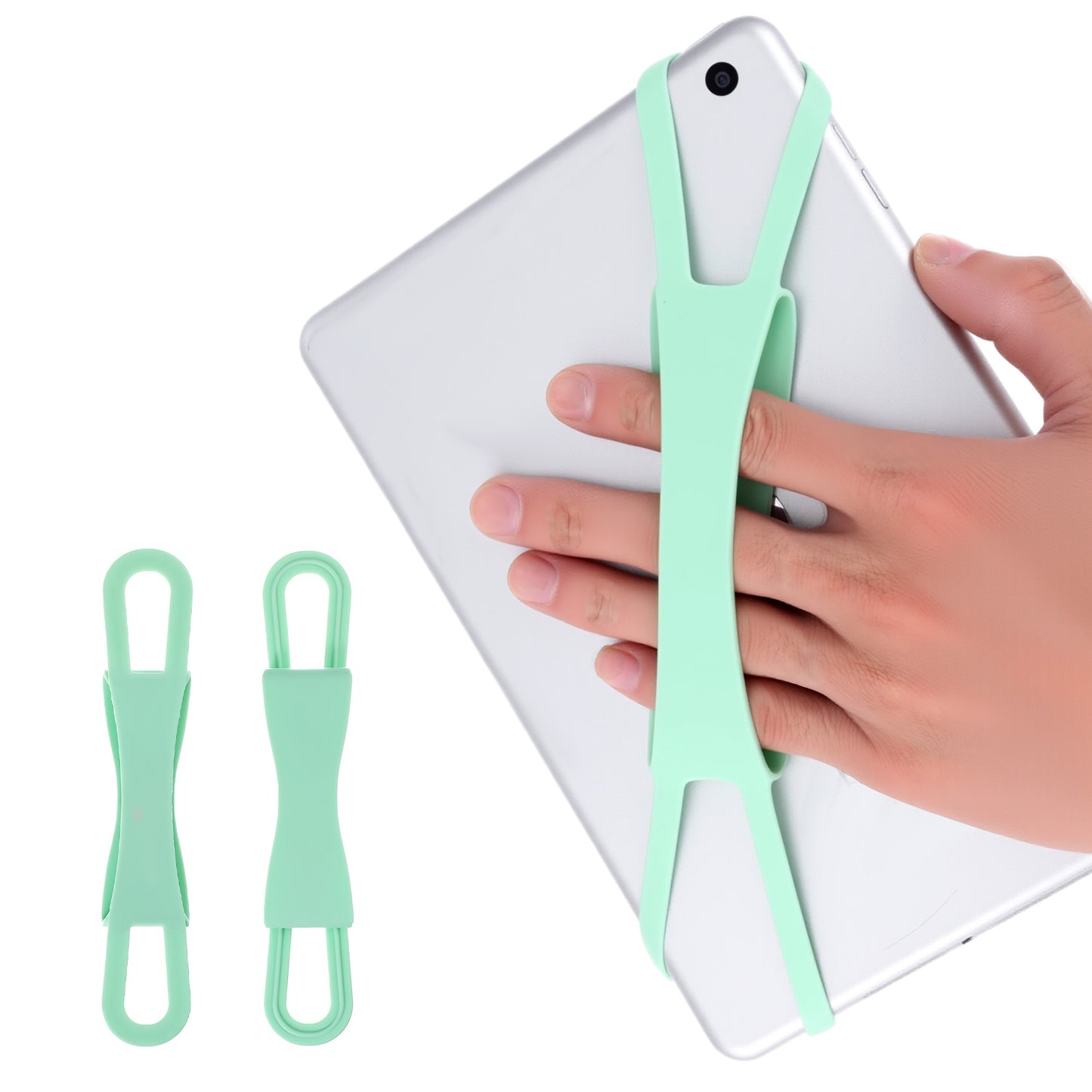 Wanmu 2 Pcs Comfortable Hand Strap for Tablets, Secure Stretchable Grip Holder, Elasticity Lightweight Handed Reading Belt for E-Book Mini Teblets Phone, Minimize Drops & Fatigue (Green)