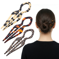3 Pcs Prestige French Hair Pins for Women, 4.33” Large Tortoise Shell Hair Pin, Acetate Vintage Twist Pin, Elegant Styling Accessories for Buns Twist Updos Thick Hairs Double-Notch Locking