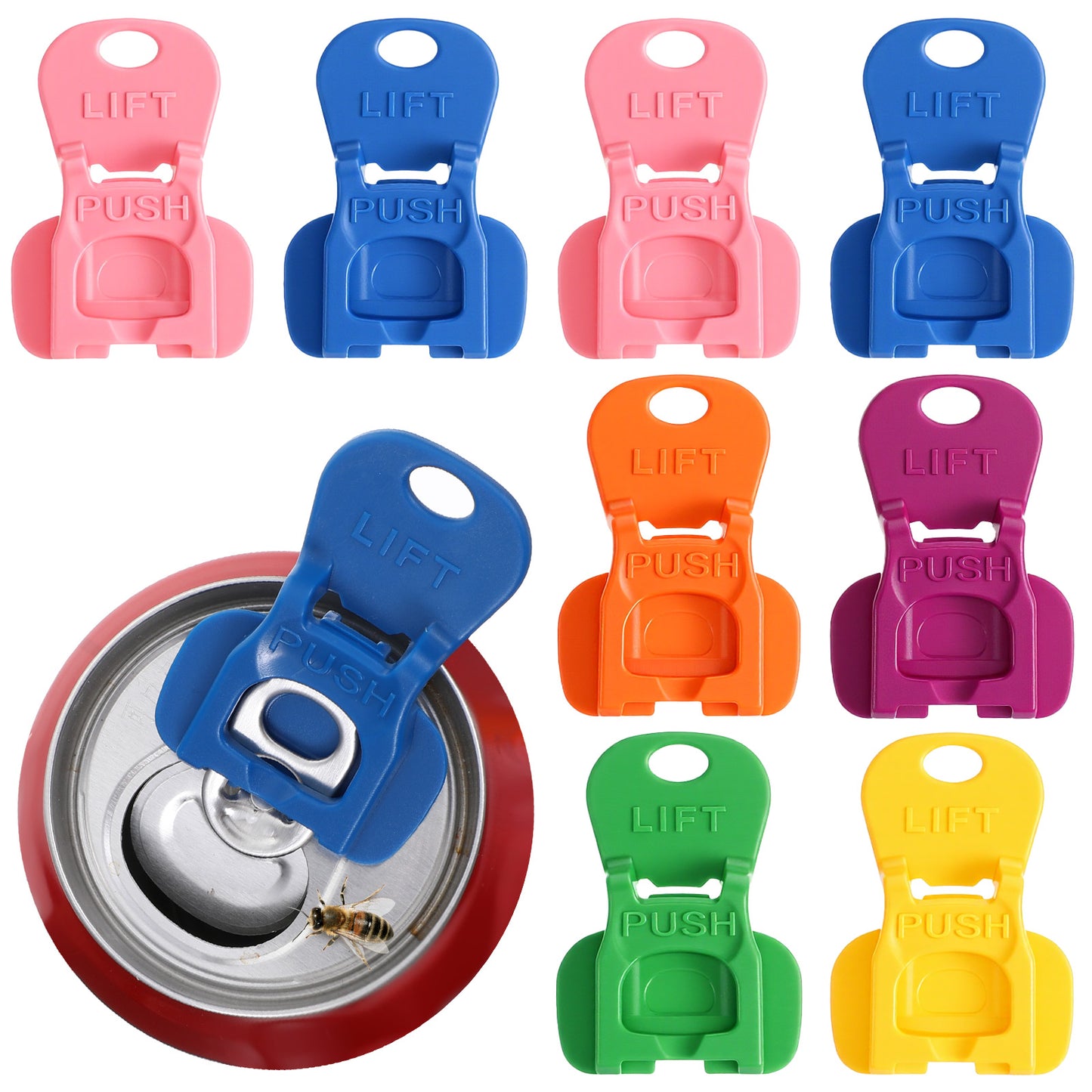 8Pcs Soda Can Opener Set, One-Hand Easy Tab Opener and Drink Protector, Reusable Colorful Complete-Cover Plastic Can Toppers, Fits Coke, Beer & Aluminum Beverage Beer, Soda, and Aluminum Cans