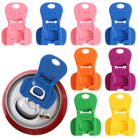 8Pcs Soda Can Opener Set, One-Hand Easy Tab Opener and Drink Protector, Reusable Colorful Complete-Cover Plastic Can Toppers, Fits Coke, Beer & Aluminum Beverage Beer, Soda, and Aluminum Cans