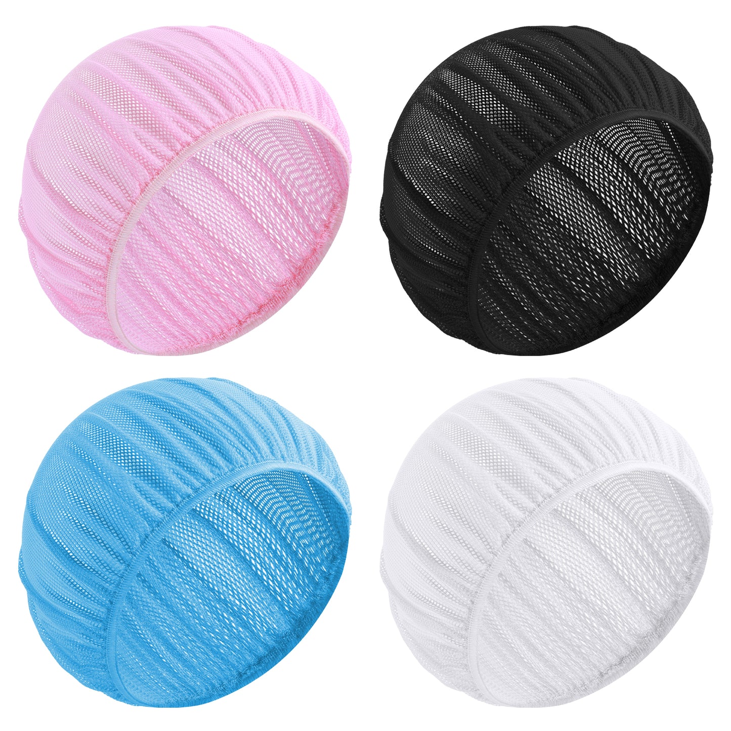 Dimeho 4 Pcs Mesh Sleep Bonnets Night Sleep Cap Hair Net for Sleeping Wig Cap Sleep Caps for Women (UK, Alpha, One Size, Pink/Black/White/Blue)