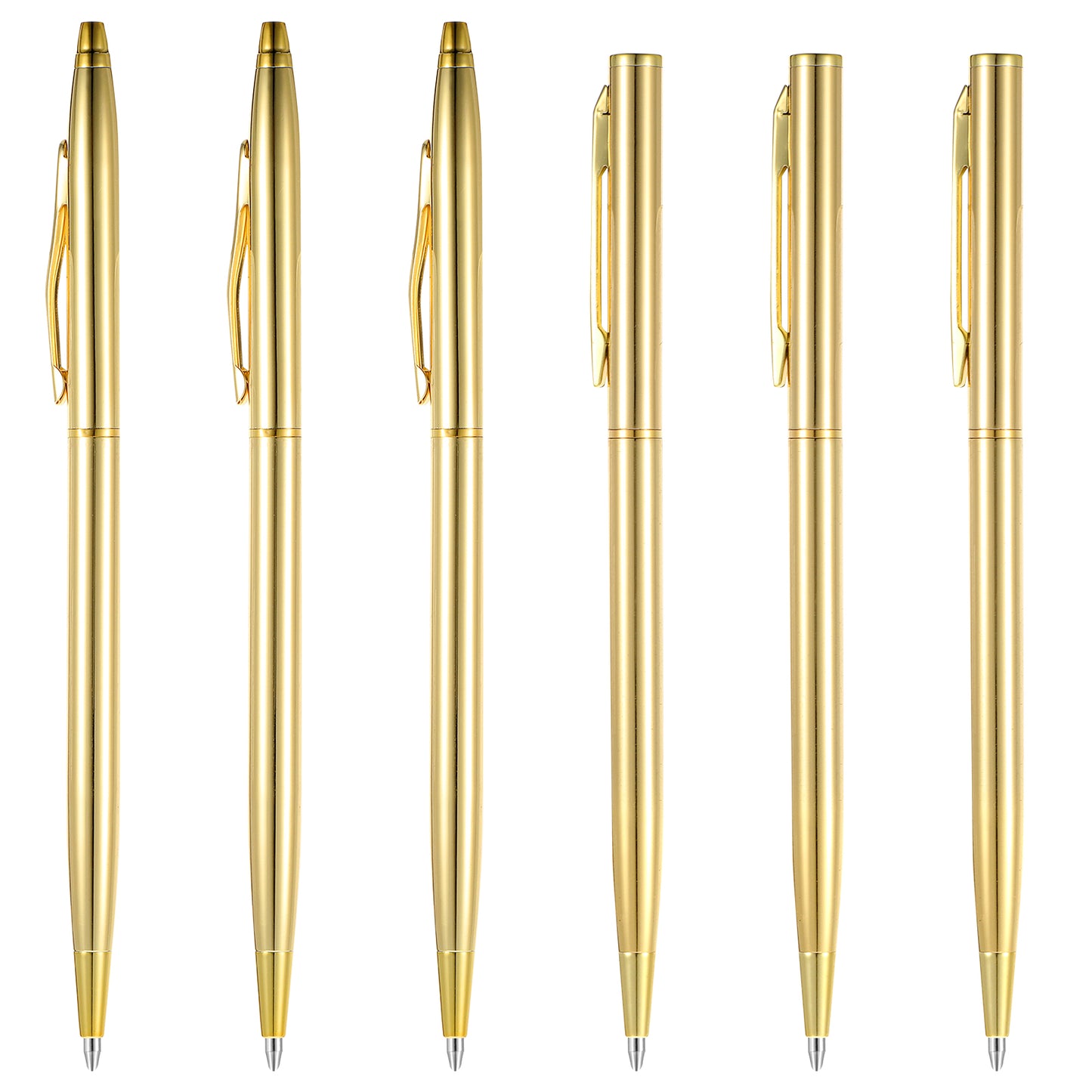 Dimeho 6 Pcs Slim Gold Ballpoint Pens Retractable Metallic Black Ink Pens 1.0 mm Medium Point Pen Mini Conical Pens Tiny Smooth Writing Pens for Men Women Office Business Wedding Christmas