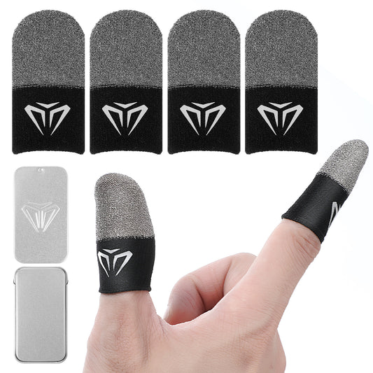 Sibba 4 Pack Ultra-Thin Finger Sleeves for Gaming 24-Needle Silver Fibber Touchscreen Thumb Sleeve, Gamer Finger Gloves Thumb Covers with Storage Box, Mobile Gaming Cots for all Phones Tablets Devices