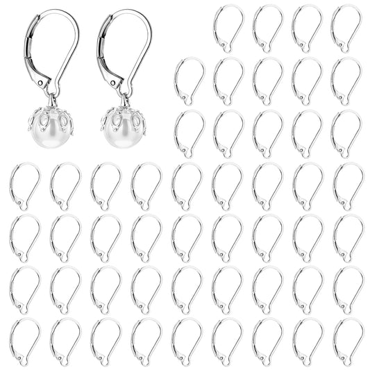 50Pcs Stainless Steel Lever Back Earring Clasp Anti-sensitive Earring Hook French leverback Earring Hook Earring Back with Jump Ring Silver Findings Earring Supplies for DIY Jewelry Making Accessories