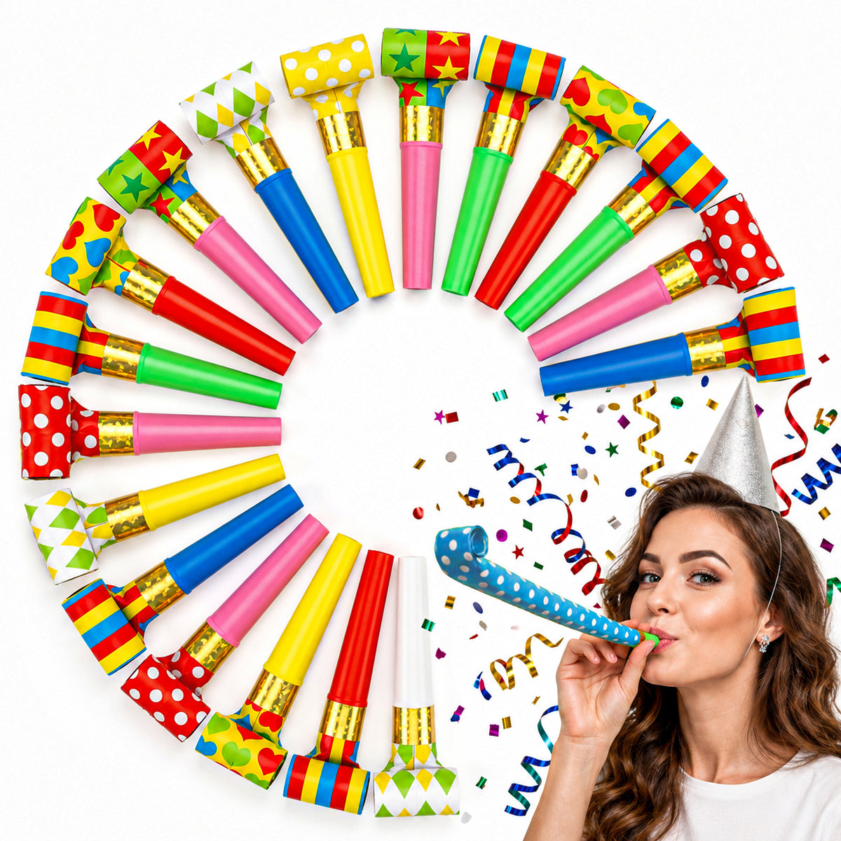 KFHENSOMR 30 Pcs Party Blower Blowouts, Noisemakers Funny Blow Horns