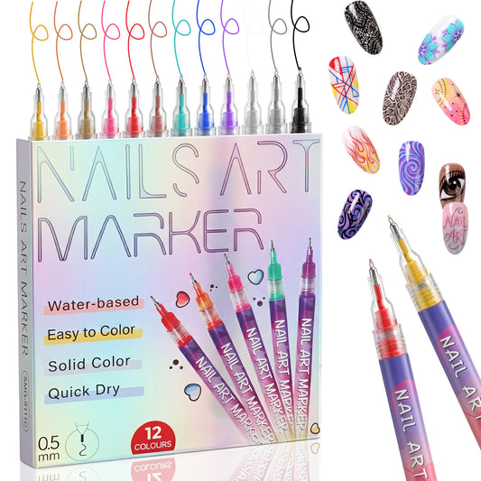 12 Pcs Nail Art Pens Markers Set Acrylic Paint Pen Set Nail Design Polish Drawing Pens Drawing Painting Point Liner Acrylic Painted Pen Kit for DIY Art Beauty Manicure Tools Artistic Decorations