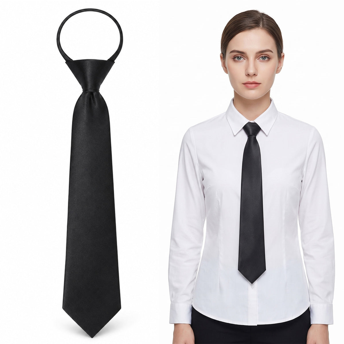 Sibba Black Tie 3.15” Adjustable Pre-tied Necktie for Men Women