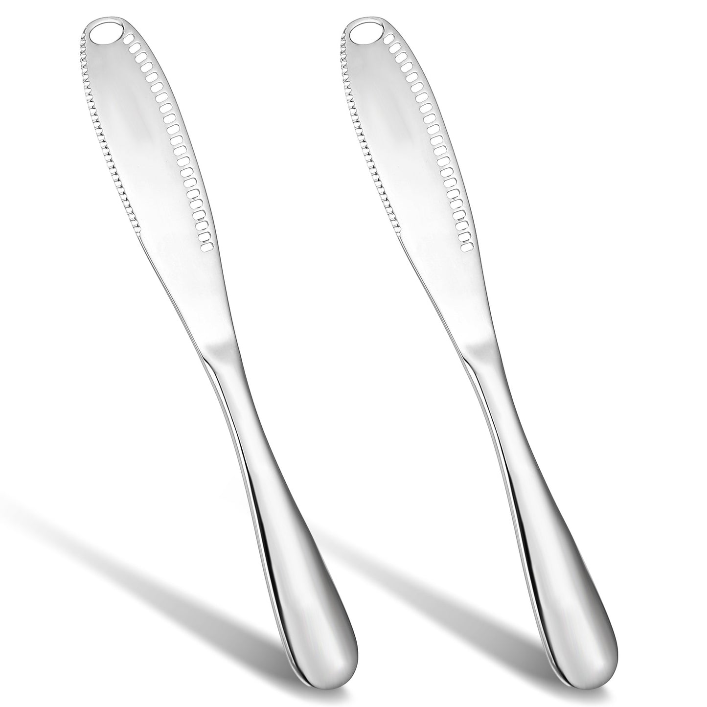 2Pcs Stainless Steel Butter Spreader Knife 3-in-1 Sandwich Curler, Slicer, and Spreader Durable Straight Edge Butter Grater with Holes Kitchen Serrated for Cold Cream Cheese Jellies