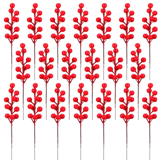 Wanmu 20 Pcs Artificial Red Berry Picks, 8.2 Inch Christmas Red Berry Stems Holly Branches Ornaments Decorations for Christmas Tree Wreath Crafts Xmas DIY Wedding Holiday Winter Home Decor