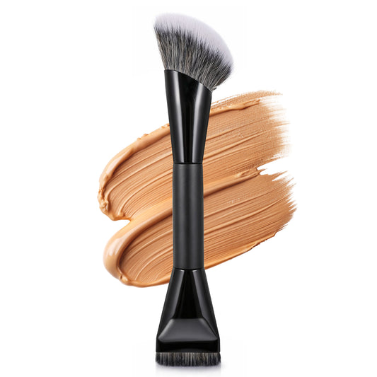 Sibba Dual-Ended Foundation Makeup Brush, Flat Concealer Brush Angled Contour Brushes, Dense Bronzer Brushes for Liquid Cream Powder, Flawless Blending, Black