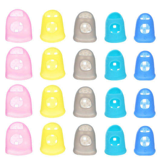 Sibba 20Pcs Finger Tips Rubber Thimbles, 5 Sizes Finger Protectors Protector Covers for Hand Sewing, Durable Silicone Fingers Protectors for Money Counting, Paper Sorting, Knitting, Guitar Playing