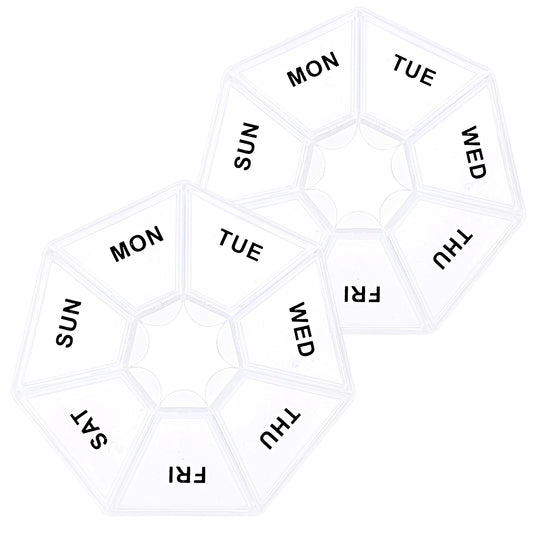 Sibba 7 Day Pill Organizer, 2 Pcs Medicine Pill Box, Daily Pill Holder, Portable Travel Pill Container Holder for Pocket or Purse, Medicine Planner for Vitamins Fish Oil, Supplements(Clear)