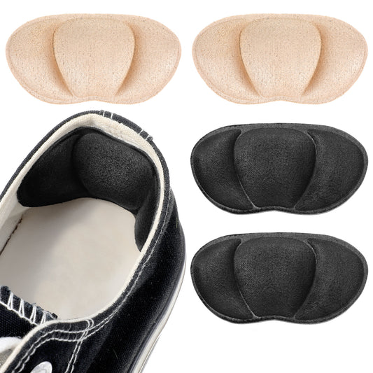 Back of Heel Cushion Pads for Shoes Too Big, 4Pcs Adhesive Heel Grips Shoe Grips Liners Heel Protectors for Loose Shoes, Heel Pain, Blisters and Rubbing, Reusable Heel Guards Liners(Black, Skin color)