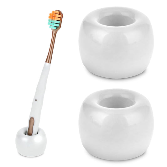 COMNICO 2 Pcs Mini Ceramic Couple Toothbrush Holder Handmade White Small Bathroom Razors Holder Standing Toothbrush Holder for Bathroom Sink Vanity Countertops
