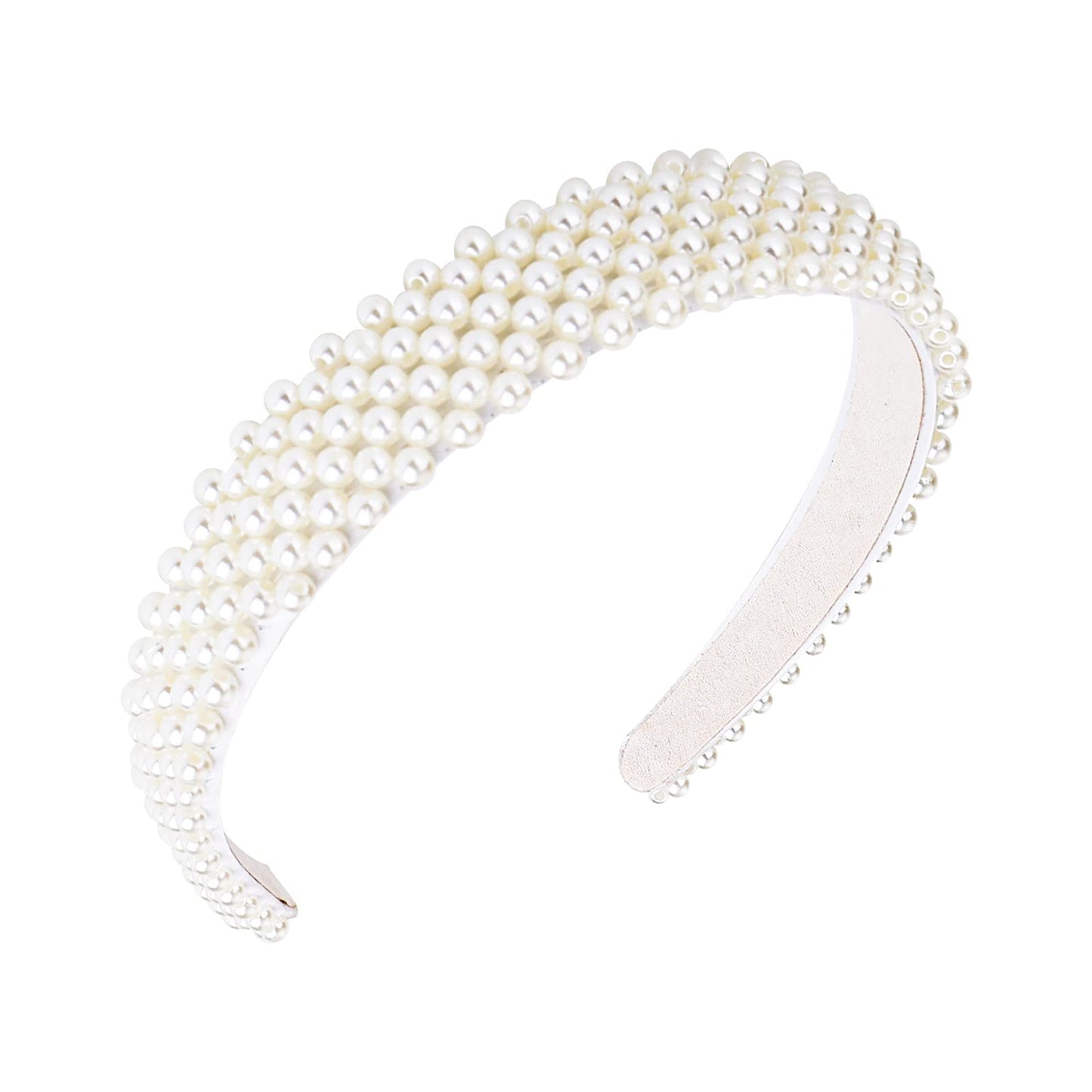 Sibba Headband White Pearl Rhinestone Hair Hoop Bridal Bridesmaid Wedding Wide Headpiece Puffy Satin Elegant Hairband Bling Thick Hairstyling Christmas Easter Party Accessories For Girls Women