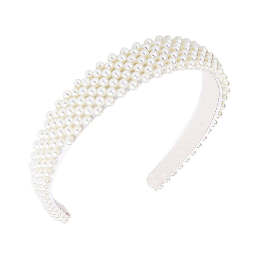Sibba Headband White Pearl Rhinestone Hair Hoop Bridal Bridesmaid Wedding Wide Headpiece Puffy Satin Elegant Hairband Bling Thick Hairstyling Christmas Easter Party Accessories For Girls Women