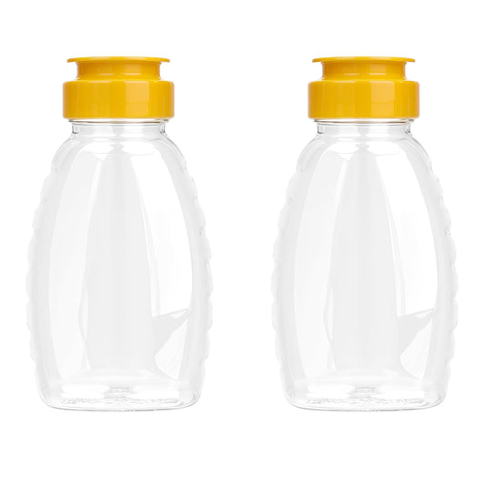 2Pcs Clear Plastic Honey Bottles Honey Squeeze Jar Empty Refillable Food Grade Honey Container with Flip Top Lids Leakproof Squeeze Honey Bottle No Drip Lids Condiment Container for Storing Dispensing