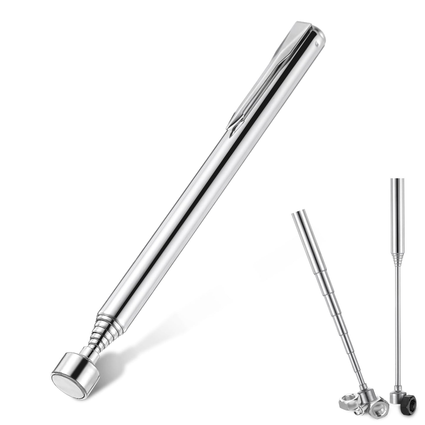 2Pcs Telescoping Magnetic Pickup Tool with Pen Clip, Extendable Magnetic Grabber Reacher Tools, 25 Inch Flexible Magnet Retrieval Stick Gadget for Screws Nuts Pins