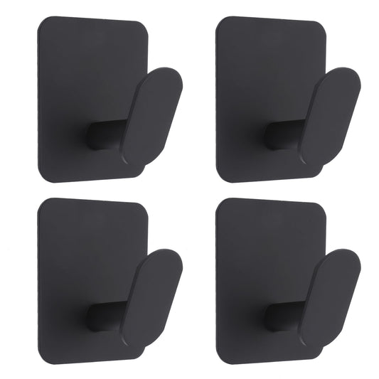Sibba 4 PCS Adhesive Hooks, Heavy Duty Stainless Steel Hook, Black Sticky Wall No-Trace Hook, Waterproof Stainless Steel Self Adhesive Hook for Bathroom, Bedroom & Kitchen
