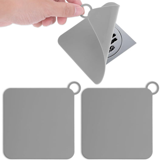 COMNICO 2 Pack tub Stopper Silicone Floor Drain Cover Deodorant mat Seal Plug Universal Shower Floor Sink Anti-Blocking Sticker Hair Catcher Bathroom (Grey)