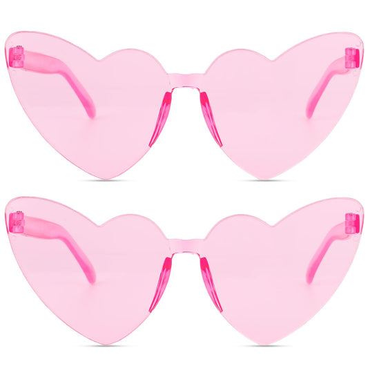 Sibba Frameless Glasses 2 Pcs Heart Eyeglass Trendy Sunglasses Candy Color Eyewear Transparent Spectacles Portable Eye Glasses Vibrant Sun Glasses Fit Women, Decoration, Travel, Gift(Pink)