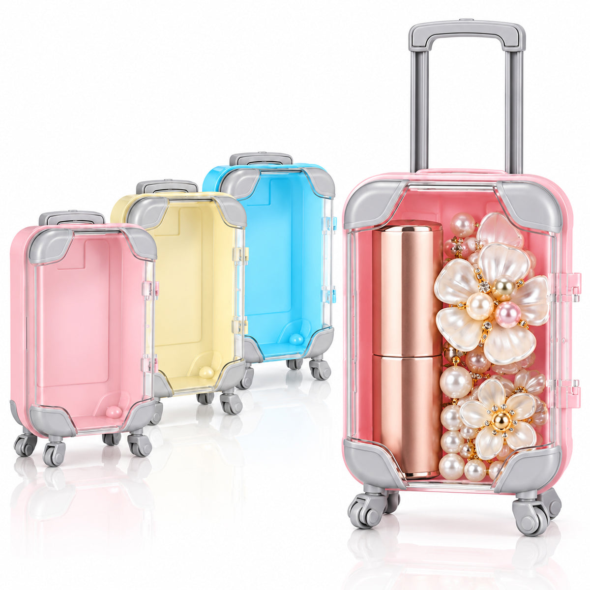 COMNICO 3 Pack Mini Suitcase Box, Clear Empty Luggage Storage Box