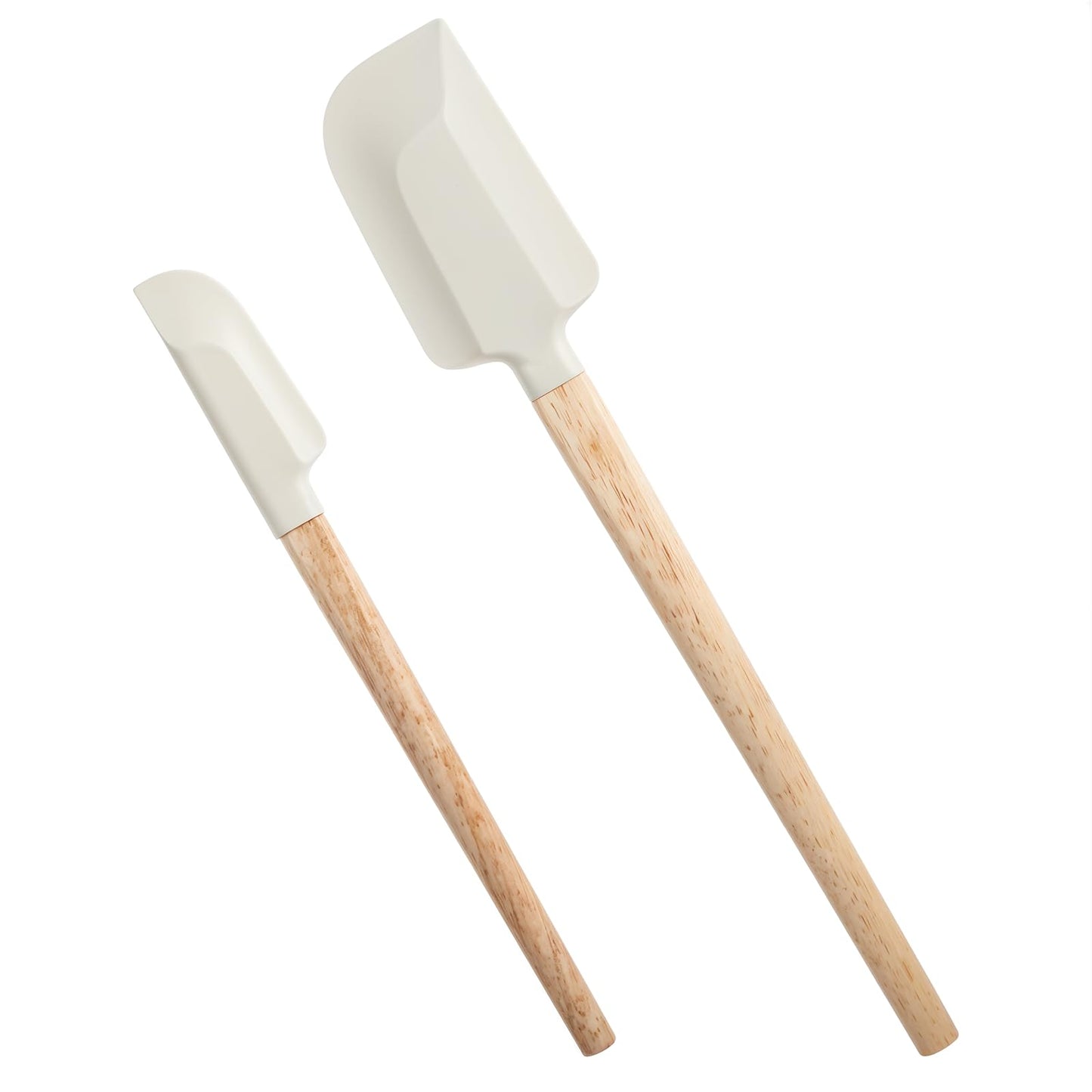 Qianyu 2 Pcs Wooden Long Handle Silicone Spatula 12" and 9" Rubber Spatula Jar Scraper Multi-Functional Nonstick Heat Resistant Kitchen Utensils for Scraping Non-Stick Dishwasher Safe Multi-Functional