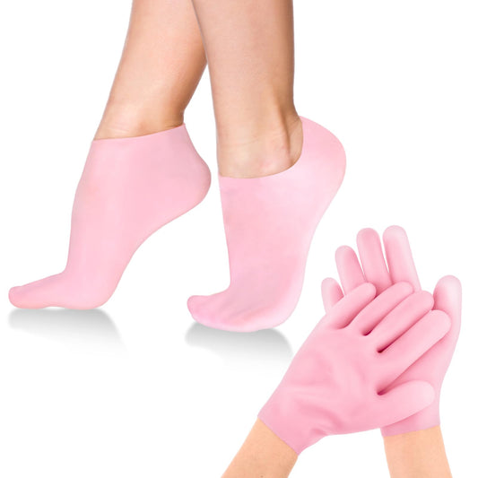 2 Pairs Silicone Moisturizing Glove Socks Set, Spa Gel Socks Hand Foot Care After Pedicure, Pedicure Sock, Anti Slip Aloe Socks for Repairing Dry Feet, Calluses, Cracked Heels and Softening Rough Skin