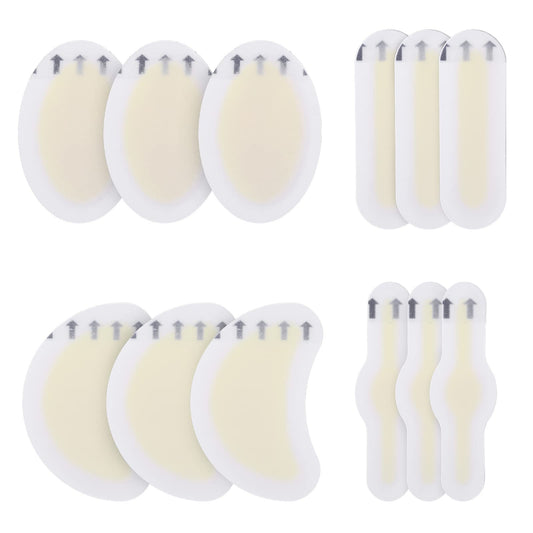 Sibba 12 Pieces Blister Plasters Adhesive Blister Bandages Invisible Hydrocolloid Gel Blister Pads Waterproof Non-Slip Foot Cushion Pads for Feet Toes Fingers Guard Skin Heels Protector
