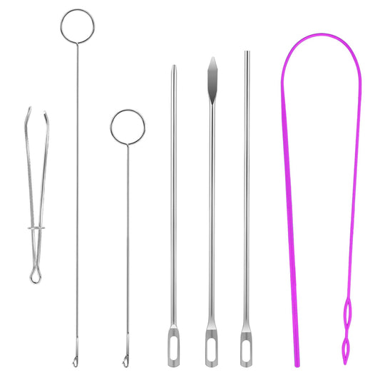 Dimeho 8Pcs Drawstring Threader Tool Sewing Loop Kit Turner Hook with Latch Easy Threader Drawstring Replacement Tool Flexible Drawstring Threader Elastic Metal Tweezers for Shorts Hoodies Coats Pants