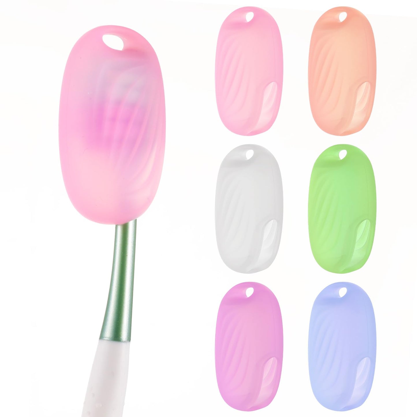 Sibba Toothbrush Covers 6 PCS Portable Tooth Brush Cap Travel Hook Toothbrushes Head Replacement Case Protector Storage Toothpaste Holders Silicone Dust-Proof Containers Home Toiletries Accessories
