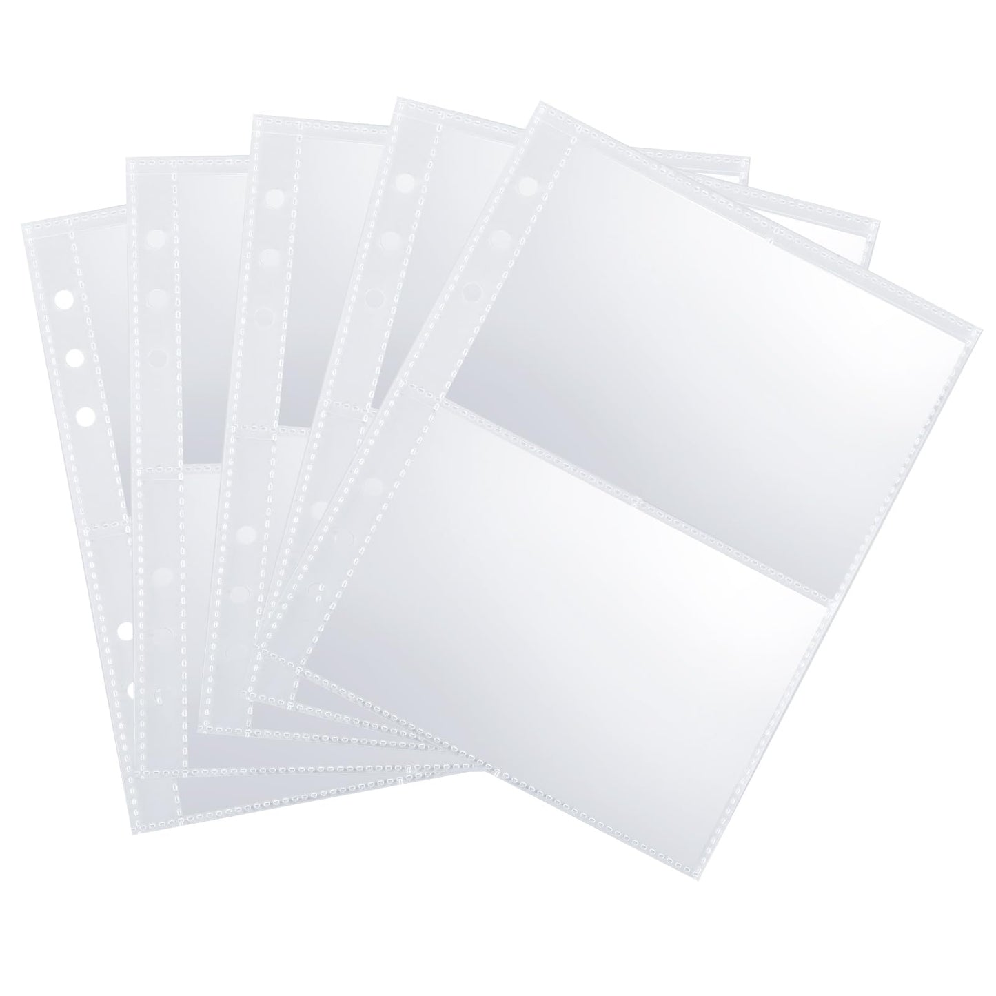 Dimeho 30 Pack 120 Pockets Photocard Sleeves 6 Ring A5 Trading Card Binder Sheets Double-Sided 2 Pocket Photo Protector Top Loading Ultra-Clear Saver for Game Cards Postcards Business Card 5” x 4”