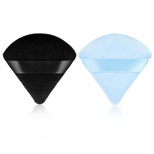 Sibba Triangle Powder Puffs Face Cosmetic Powder Puff Washable Reusable Soft Plush Powder Sponge Makeup Foundation Sponge for Face Body Loose Powder Wet Dry Makeup Tool (2Pcs Black&Blue)