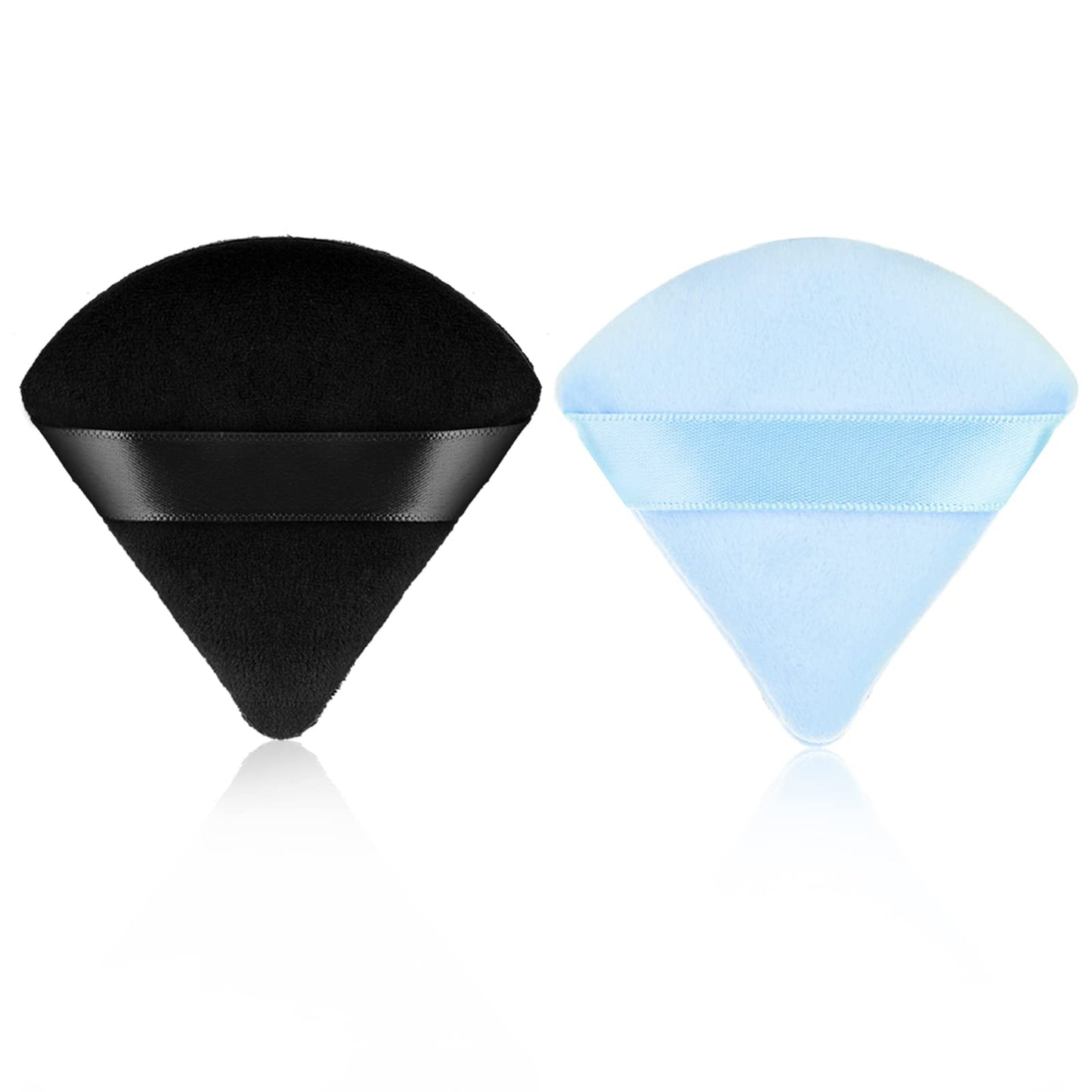 Sibba Triangle Powder Puffs Face Cosmetic Powder Puff Washable Reusable Soft Plush Powder Sponge Makeup Foundation Sponge for Face Body Loose Powder Wet Dry Makeup Tool (2Pcs Black&Blue)