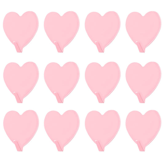 COMNICO 12 Pack Heart Shaped Decorative Wall Hooks, Cute Self-Adhesive Hanging Hooks Heavy Duty Stainless Steel No Tools Sticky Door Window Pothook for Home Kitchen Bathroom Office (Light Pink)