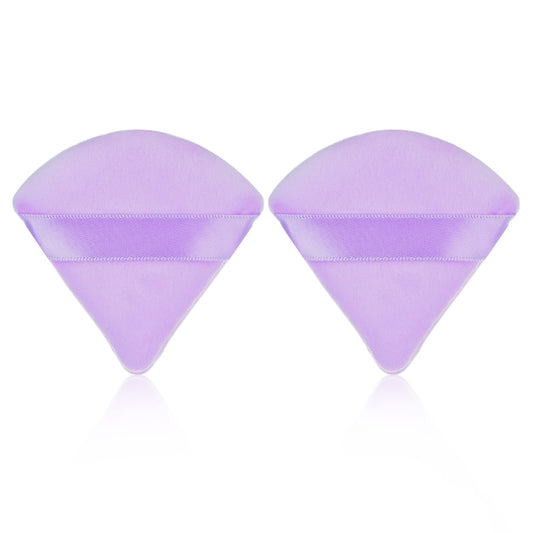 Sibba 2 Pieces Triangle Powder Puffs Face Cosmetic Powder Puff Washable Reusable Soft Plush Powder Sponge Makeup Foundation Sponge for Face Body Loose Powder Wet Dry Makeup Tool (Purple)