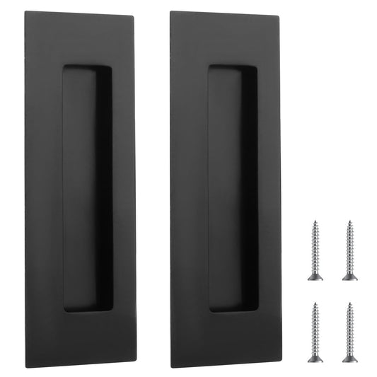 Sibba 2Pcs Sliding Door Handles Recessed Finger Flush Pulls Barn Door Handles Recessed Finger Pulls Flush Pulls Sliding Cupboard Square Cabinet Pulls Stainless Steel Black Door Pulls (Black 150 x 50)
