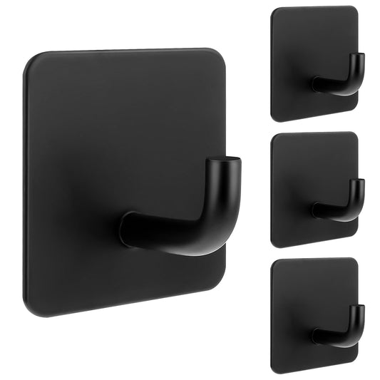 COMNICO 4 Pcs Heavy Duty Adhesive Towel Hooks Stick Square Shower Wall Towel Hooks Hooks Stick Waterproof Sticky Hanger for Kitchen Bathroom Hanging Towel Loofah Key (Black)
