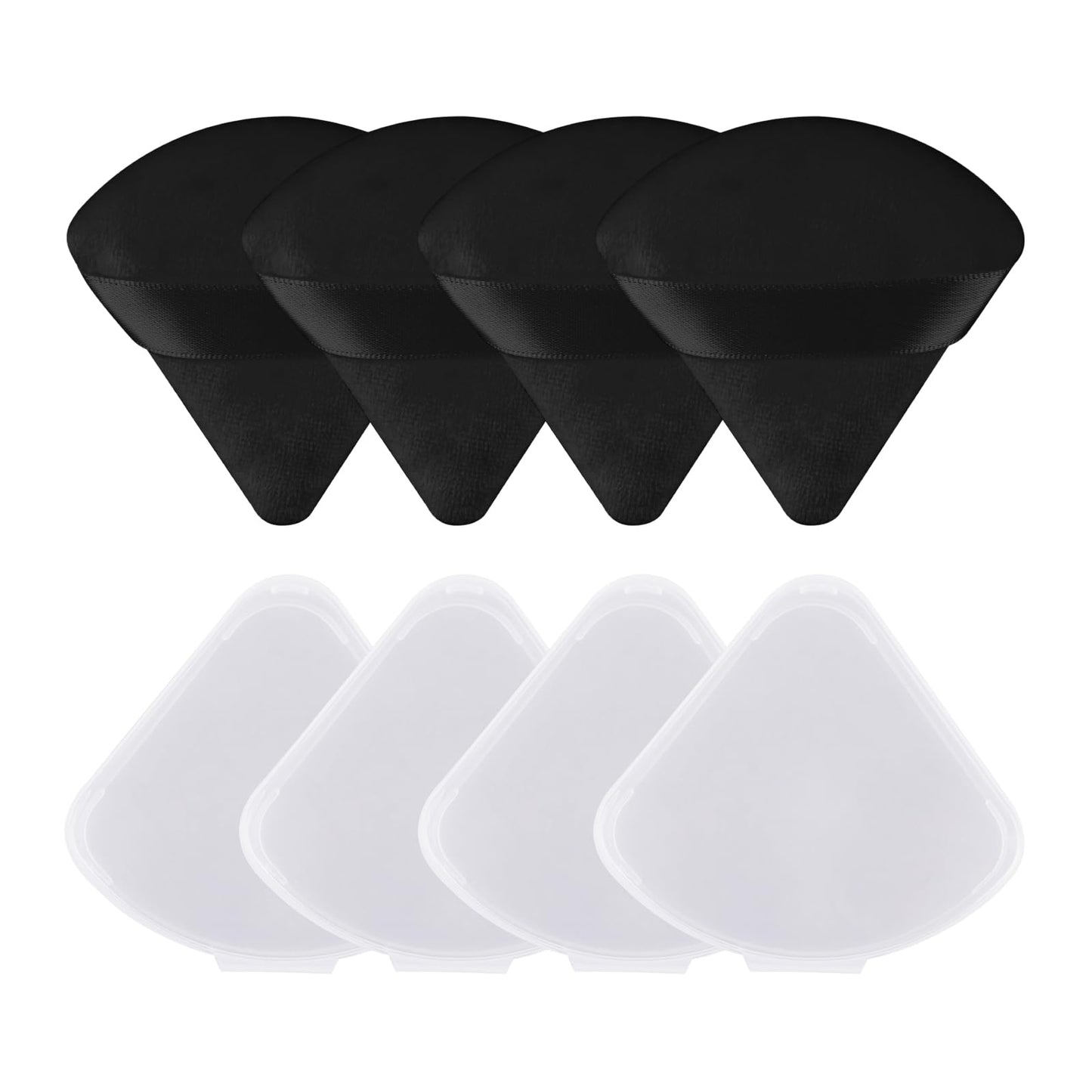 Sibba 4 Pieces Triangle Powder Puffs, Face Cosmetic Powder Puff with Case, Washable Reusable Soft Velour Makeup Setting Powder Puff for Face Body Loose Powder Wet Dry Makeup Tool(Black)