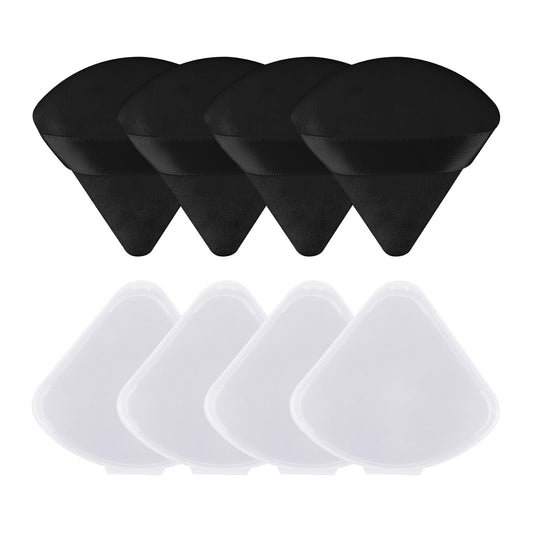 Sibba 4 Pieces Triangle Powder Puffs, Face Cosmetic Powder Puff with Case, Washable Reusable Soft Velour Makeup Setting Powder Puff for Face Body Loose Powder Wet Dry Makeup Tool(Black)