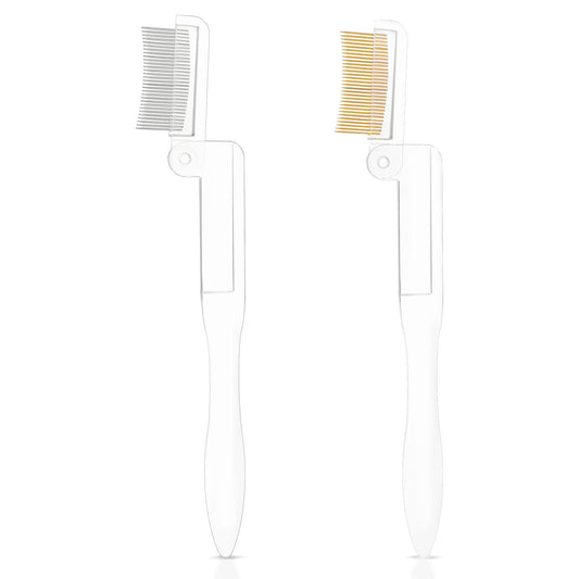 Sibba Folding Eyelash Comb 2 PCS Metal Teeth Eyelashes Separator Curler Steel Eyebrow Mascara Brush Lash Comb Cosmetic Brushes Makeup Grooming Tools (Transparent)