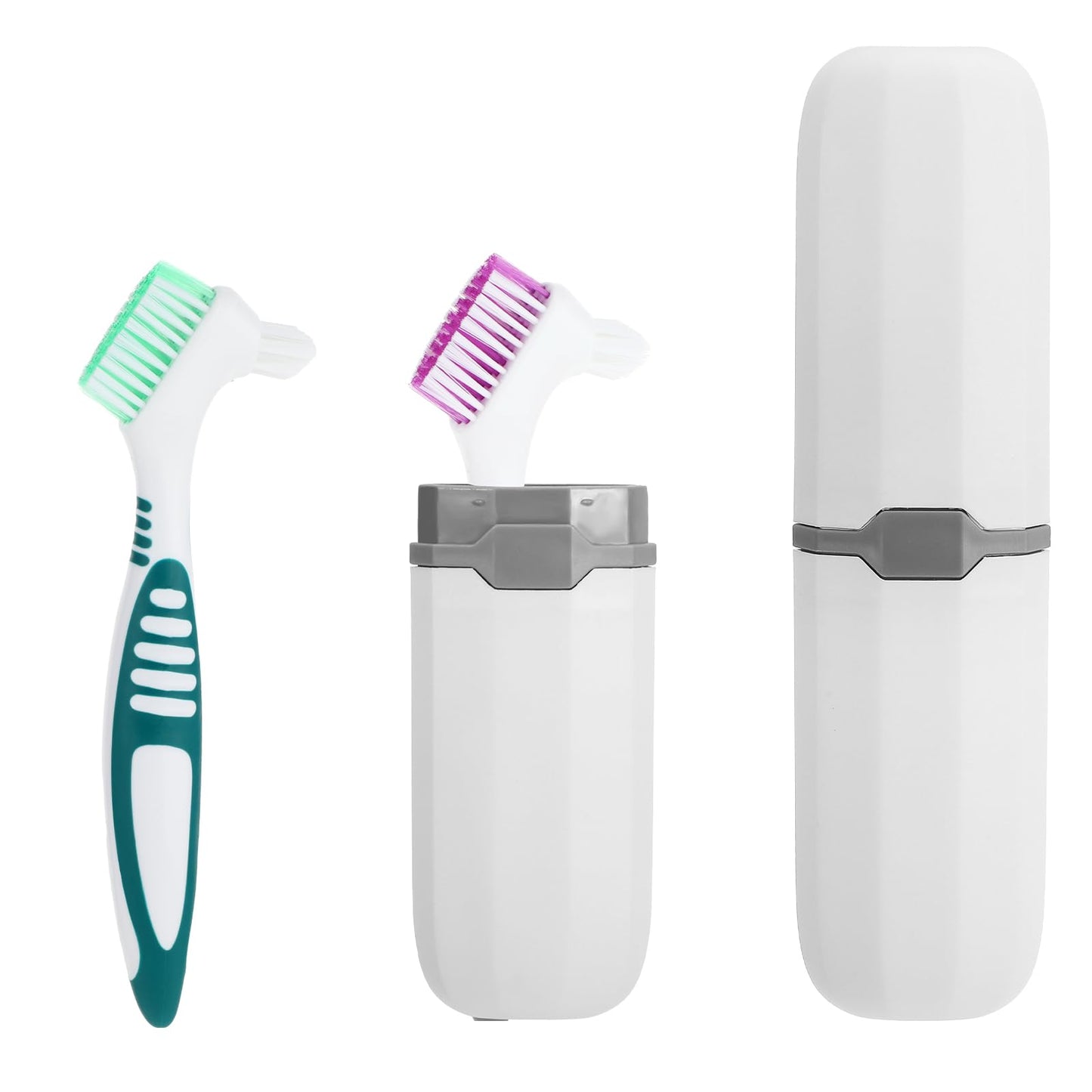 Wanmu Denture Cleaning Brushes, Pack of 2 Denture Brushes, Double-Sided Toothbrush with Moderate Multilayer Bristles, Denture Brush with Portable Toothbrush Box for Denture Care
