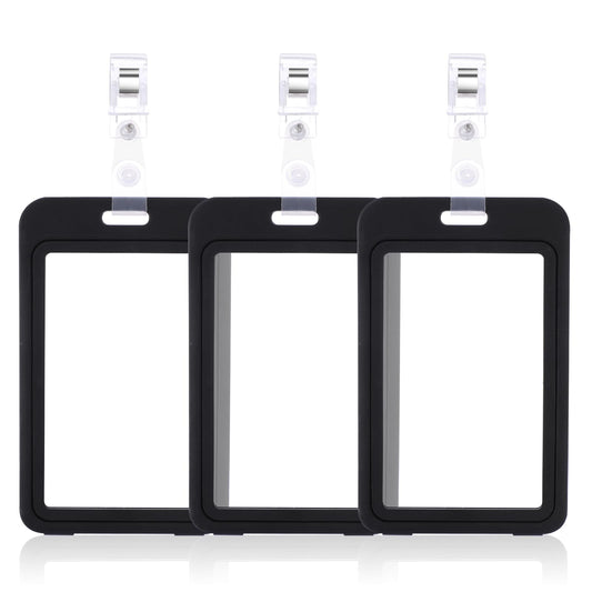 3pcs ID Sliding Badge Holder with Plastic Clip Black Card Case Protector ID Credit Card Name Tag Badge Holder Transparent Windows Horizontal Hard Waterproof Card Holder for Office School
