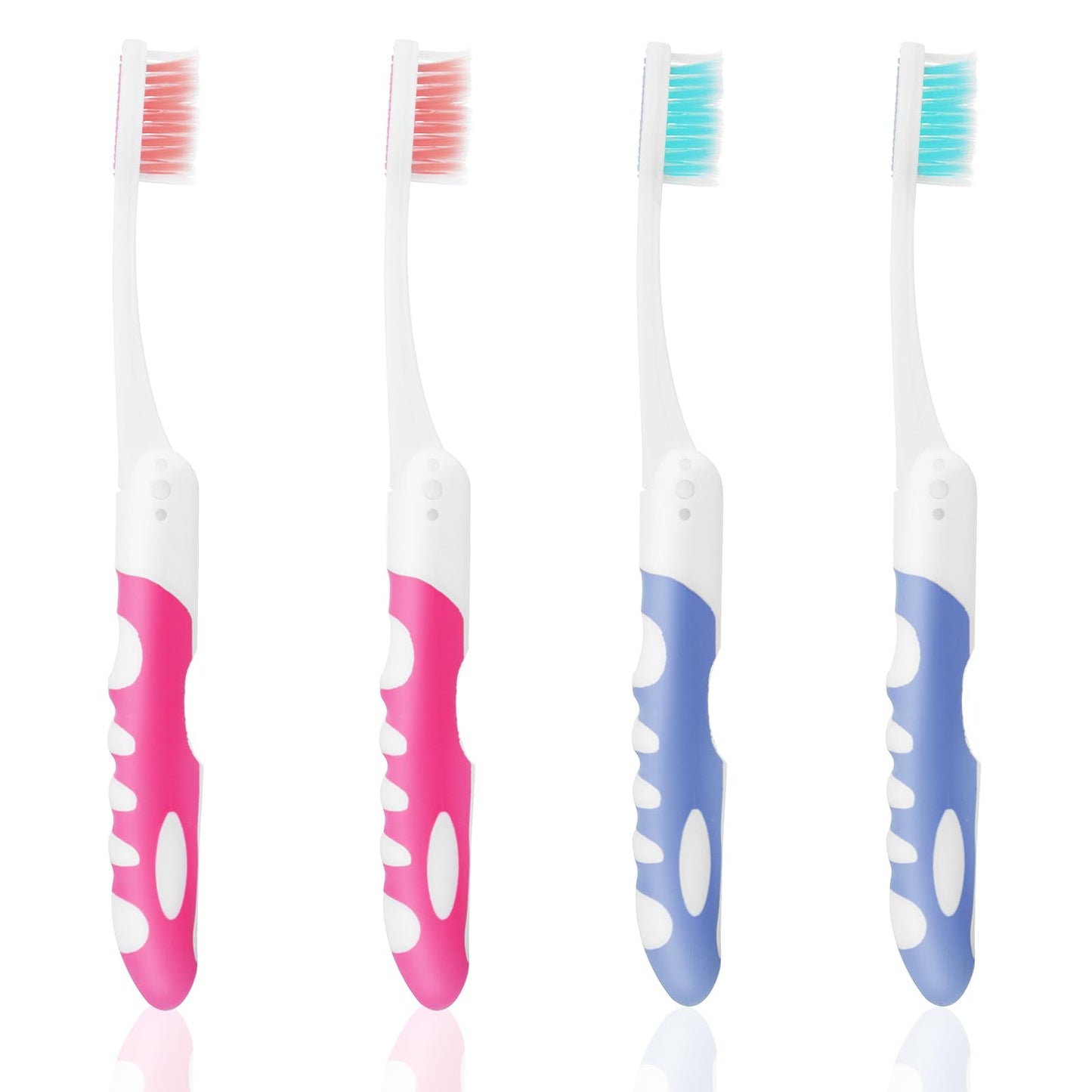 Sibba 4Pcs Travel Folding Toothbrush Portable Soft Bristles Toothbrush with Box for Travel Camping School Home (Pink&Blue)