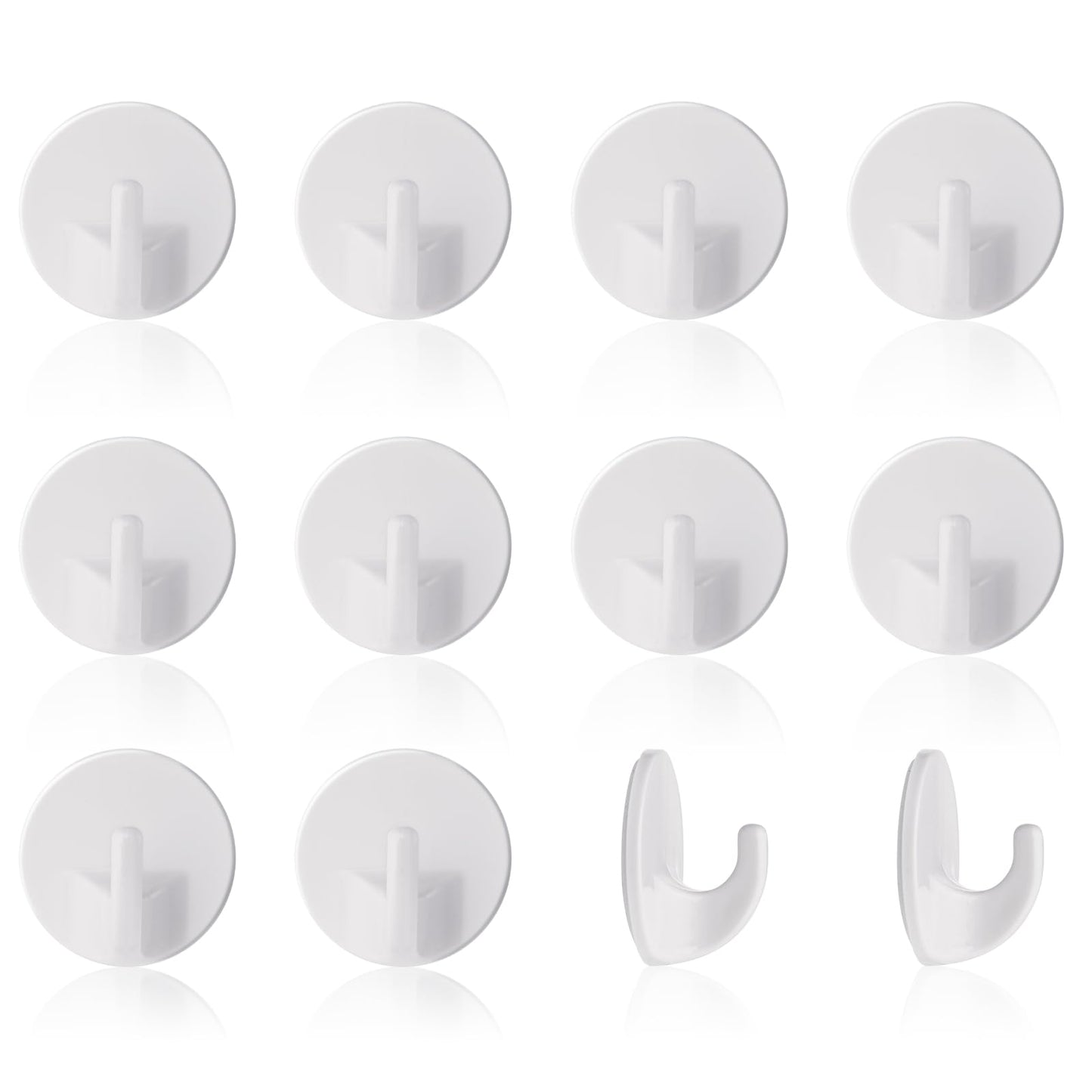 Sibba Plastic Hooks Self Adhesive, 12 Pcs White Sticky Hooks, Stick on Hooks for Hanging, Multi-Purpose Seamless Wall Hooks for Kitchen Bathroom Office Closet