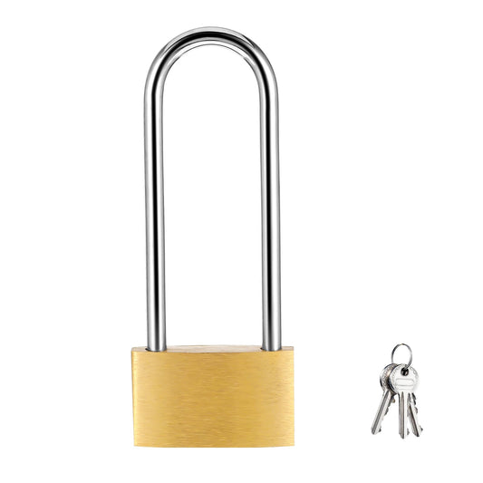 Weather Proof Lock with 3 Keys, 4 Inch Padlock for Sheds Solid Brass Padlock Brass Long Shackle for Gate Fence Hasp Cabinet Toolbox School Gym Locker (Yellow)