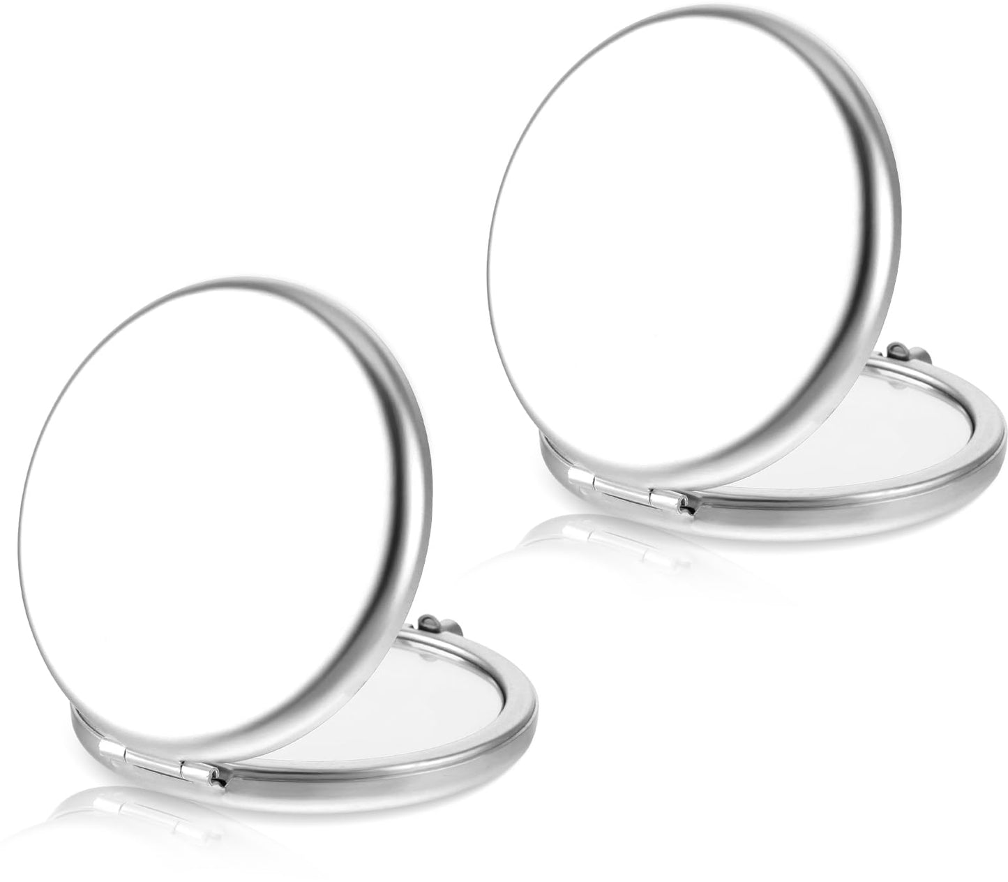 Dimeho 2 Pcs Compact Folding Mirror Round Makeup Mirror Magnifying Portable Mini Cosmetic Mirror Travel Fold Metal Double-sided Cute Vanity Mirror for Office Home Handbag Purse(silver)