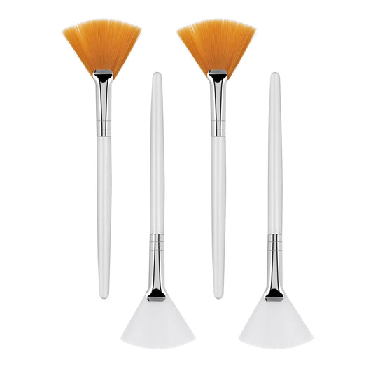 Sibba 4 Pcs Facial brushes, Fan Brushes, Acid Applicator Brush, Makeup Brush with Clear Plastic Handle Cosmetic Applying tools for Mud Face Cream (4PCS)
