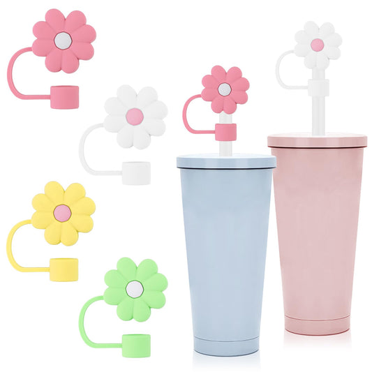 Dimeho 4Pcs Cute Straw Covers Cap Silicone 0.4in Diameter Dust-Proof Drinking Straw Topper Reusable Straw Tips Lids Protectors for Cup Accessories