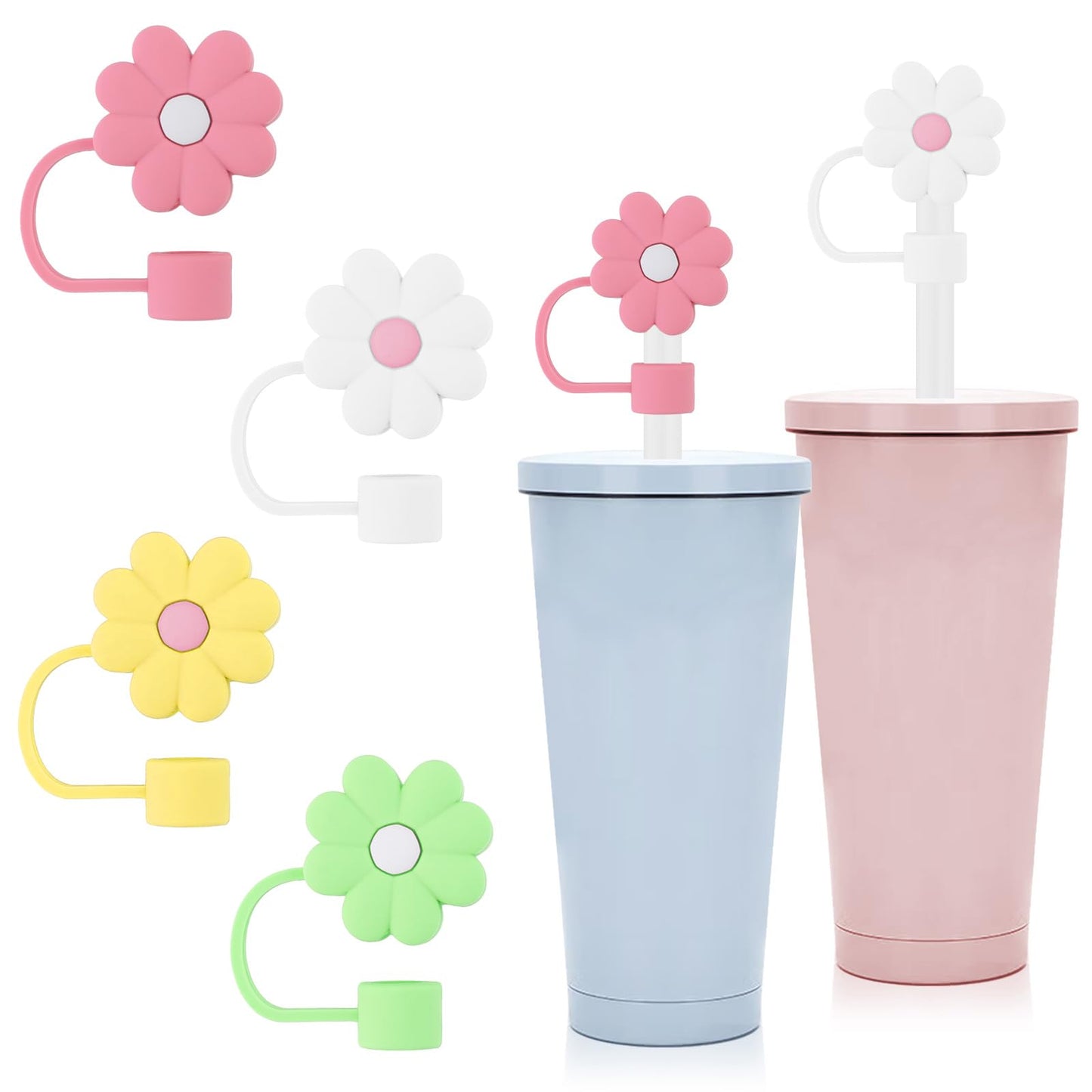 Dimeho 4Pcs Cute Straw Covers Cap Silicone 0.4in Diameter Dust-Proof Drinking Straw Topper Reusable Straw Tips Lids Protectors for Cup Accessories